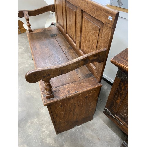 161 - Edwardian oak settle with storage 98H 107W 45D