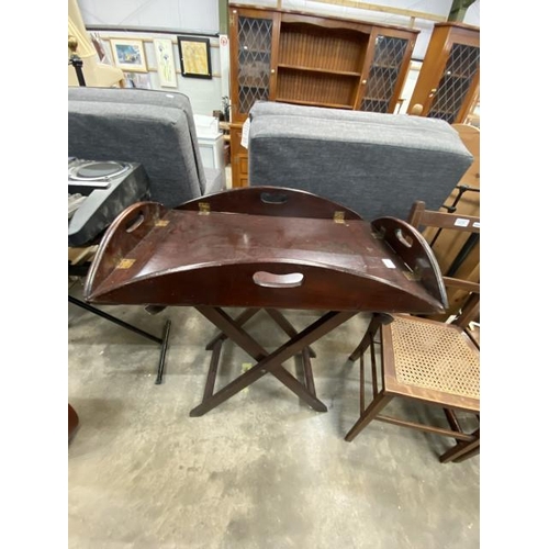 129 - Mahogany butlers tray and stand 85H 72W 46D