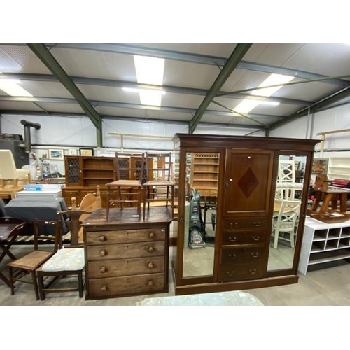 130 - Victorian mahogany 4 drawer chest 99H 107W 53D (as found), 4 assorted side chairs & a Victorian maho... 