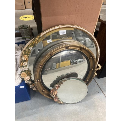 576 - 4 vintage mirrors inc. convex & 2 Barbola