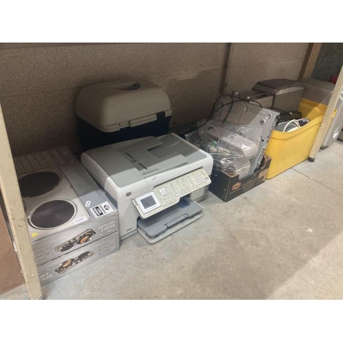 585 - Daewoo double hot plate, HP C7280 all in one printer, Sharp MD-MX10 music system, heater, Philips su... 