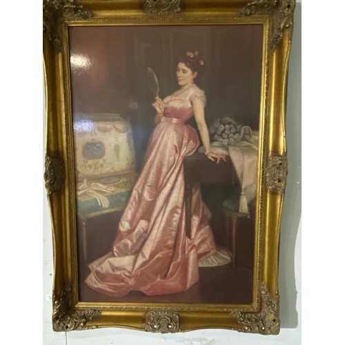 67 - Gilt framed oleograph ‘The Admiring Glance’ by Auguste Toulmouche (French 1829-1890) 105 x 76cm