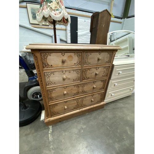 82 - Carved pine 6 drawer chest 105H 101W 48D