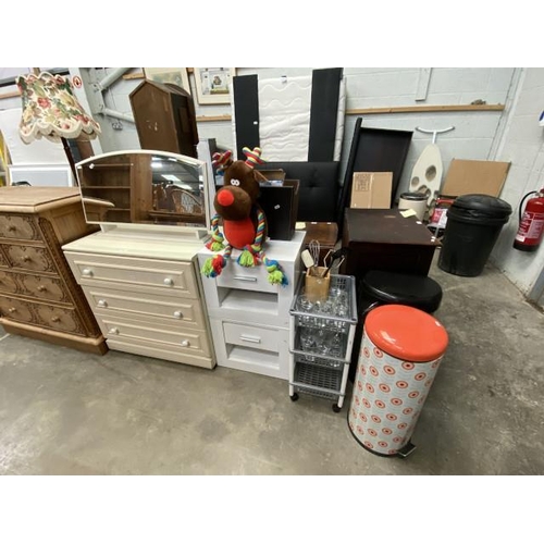 83 - 2 white bedside chests 40H 50W 43D, kitchenalia, cream dressing table 81H 81W 49D etc