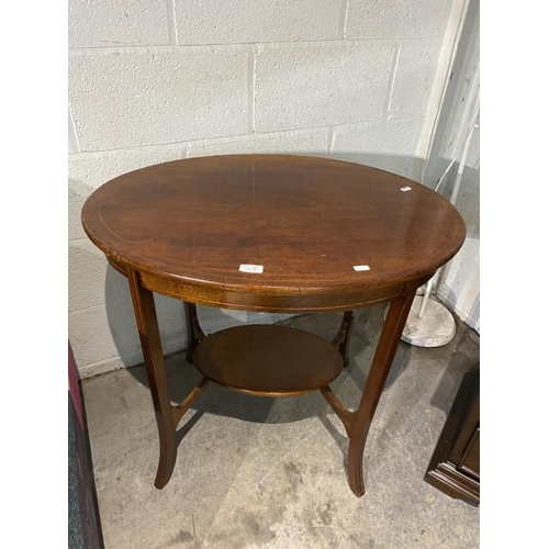 100 - Edwardian mahogany inlaid window table 75H 78W 77D