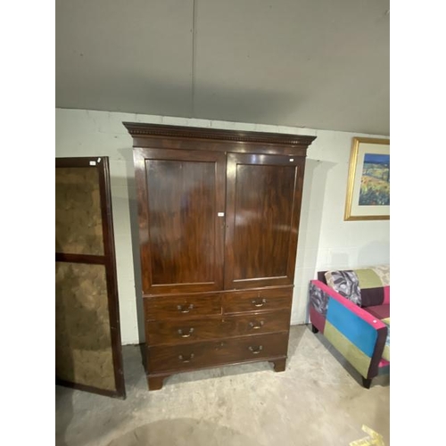 110 - Georgian mahogany linen press 205H 130W 58D