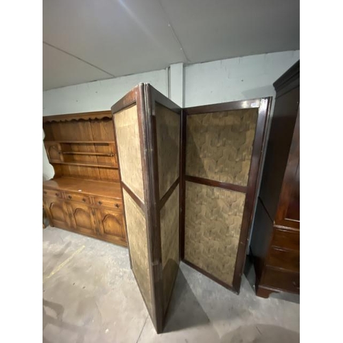 111 - Victorian mahogany framed 2 fold dressing screen 183H 216W