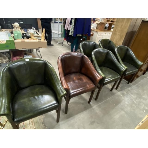 175 - 5 green leather & 1 burgundy leather ‘Andy Thornton’ tub chairs