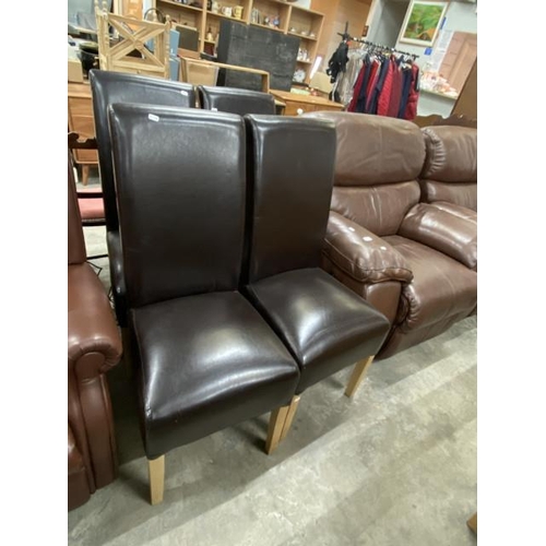 179 - 4 brown leather high back dining chairs 47W