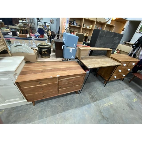 190 - Contemporary 3 drawer sideboard 69H 101W 48D and a contemporary desk with hair pin legs 99H 91W 51D