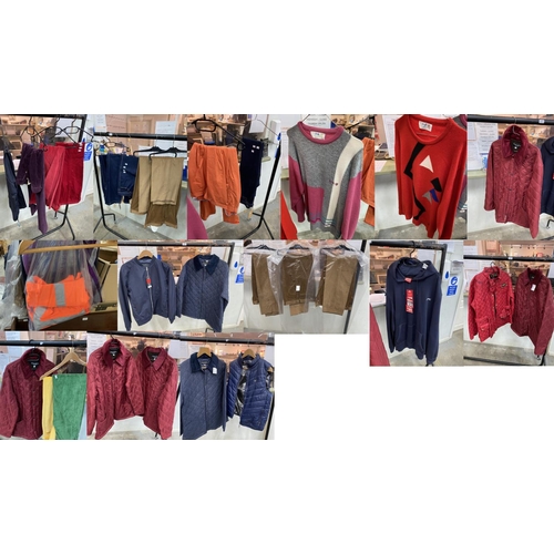 192 - Rail of assorted men's clothing including quilted jackets, Hi-Viz coat, corduroy trousers etc (vario... 