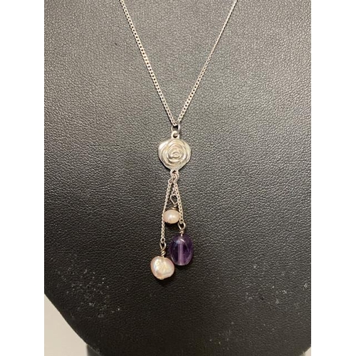 298 - 925 silver, amethyst & freshwater pearl necklace