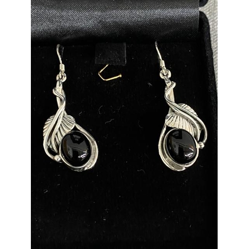 313 - Pair of silver & jet earrings