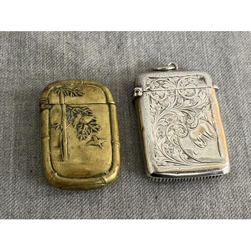 315 - Silver vesta & Japanese design brass vesta