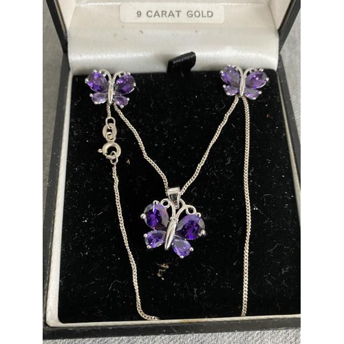 324 - 925 silver Butterfly necklace & matching earrings