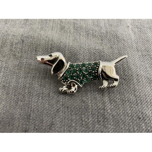 327 - Silver stone set Dachshund dog brooch