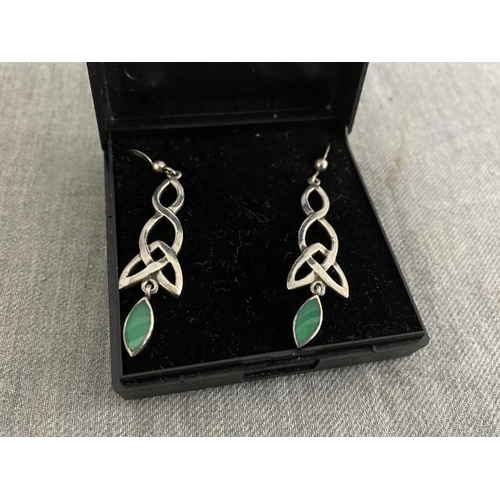 333 - Pair of 925 silver long drop Celtic earrings