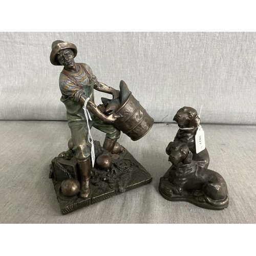 354 - Veronese resin bronzed figurine & Labradors