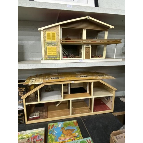 363 - 2 handmade dolls houses with assorted furniture (both sold as seen) 38H 75W & 38H 90W