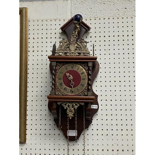 374 - Telma, made in Holland wall clock with 2 weights and pendulum