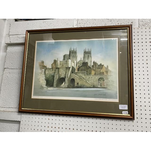 378 - Pencil signed print by Sam Chadwick ‘Bootham Bar and York Minster’ 102/318 58 x 48cm