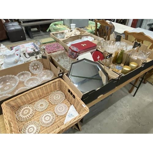 455 - 7 boxes of assorted collectables including wicker baskets, decorative tins, vintage mirrors, vintage... 