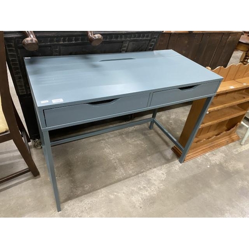 66 - Contemporary Air Force blue 2 drawer desk 76H 100W 48D