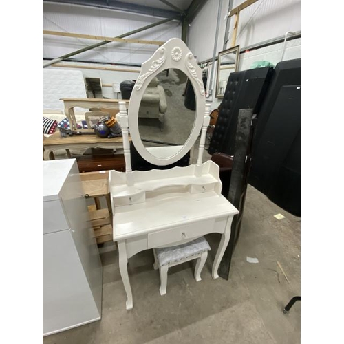 76 - Cream single drawer dressing table 160H 76W 40D with a stool