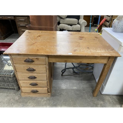 83 - Vintage pine 5 drawer desk with 3 keys 74H 121W 77D