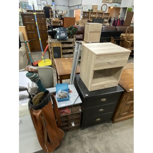 86 - Victorian painted pine chest 72H 53W 50D, Stayer SCU45S table top saw, vintage golf bag and clubs et... 