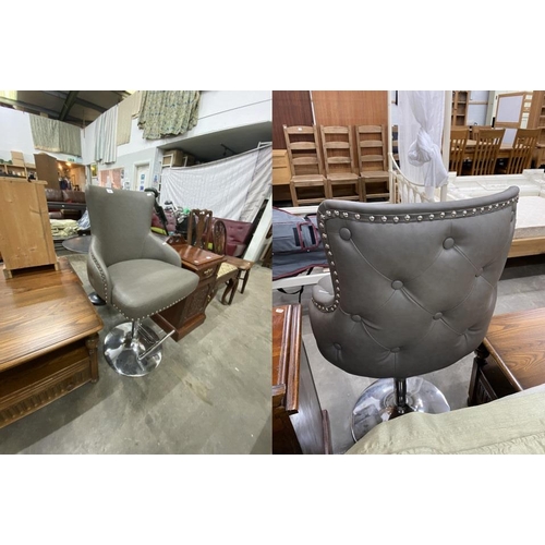 90 - Grey leather with chrome studs rise and fall bar stool