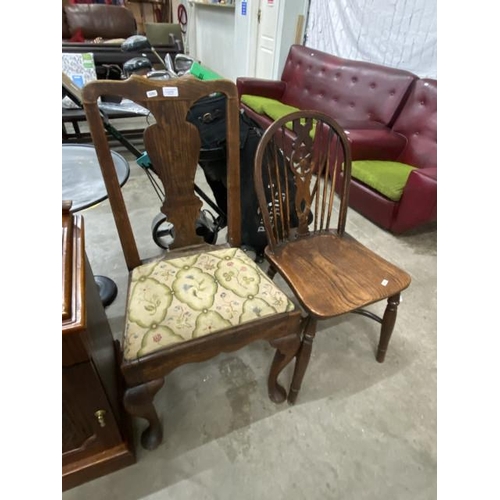 93 - George I oak side chair and a 19th century oak wheel back chair with crinoline stretcher