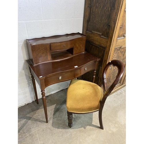 97 - Mahogany ladies writing desk with one key 103H 84W 45D and a Victorian mahogany balloon back chair