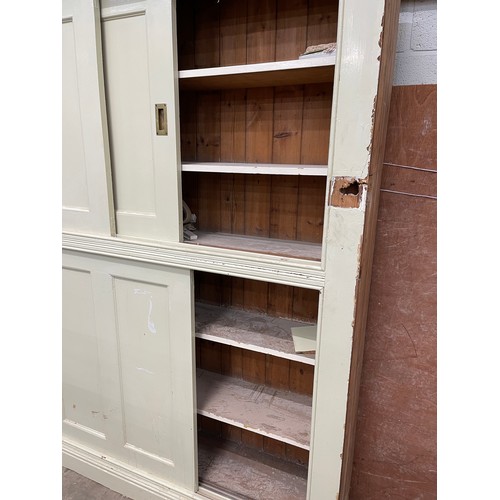 6 - Victorian painted pine school/butlers cupboard with shelves to the interior 215H 187W 43D (please se... 