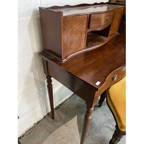 97 - Mahogany ladies writing desk with one key 103H 84W 45D and a Victorian mahogany balloon back chair