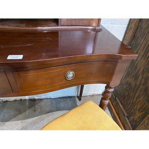 97 - Mahogany ladies writing desk with one key 103H 84W 45D and a Victorian mahogany balloon back chair