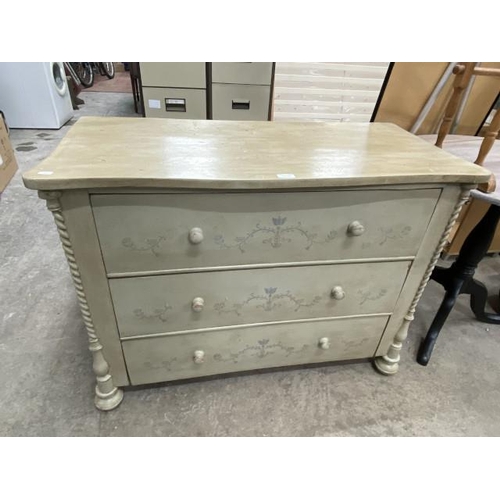 123 - Hand painted continental 3 drawer chest 79H 104W 50D