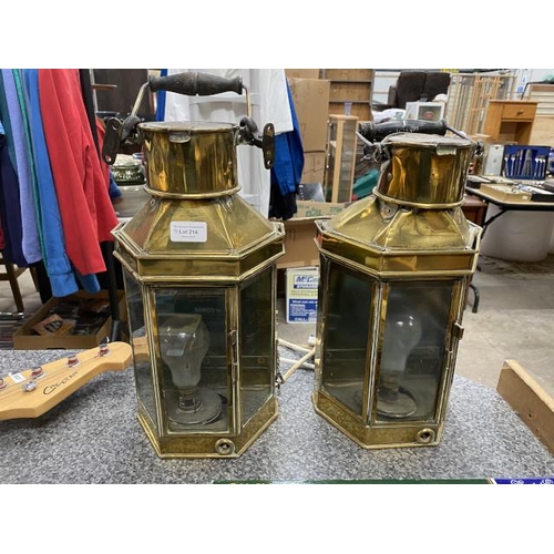 214 - Two Bulpitt & Sons Ltd Birmingham 1940 brass ship's cabin lanterns 40H (Converted to electric)