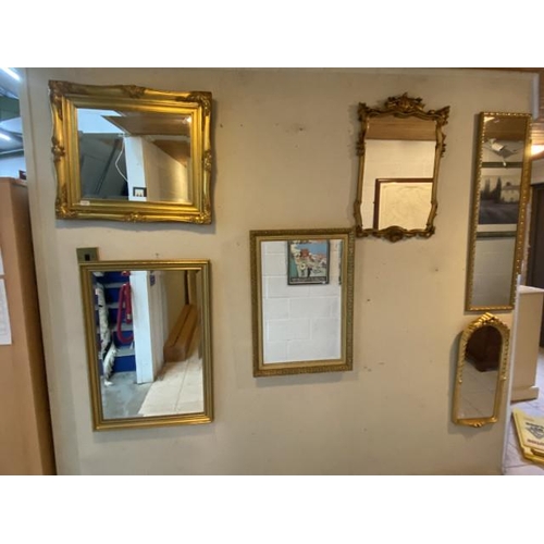 232 - 6 gilt framed bevel edged mirrors 70 x 50cm, 60 x 86cm, 76 x 64cm, 73 x 47cm, 104 x 29cm & 69 x 28cm