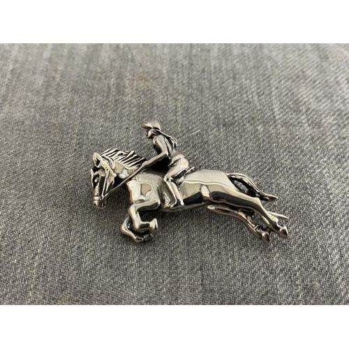 266 - Silver horse & rider brooch