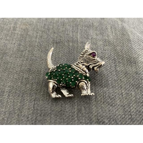 273 - Silver stone set Dog brooch