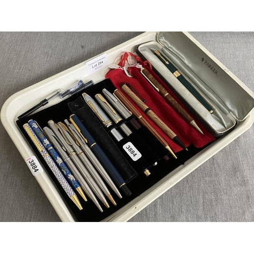 294 - Tray of 14 pens inc. Cross, 6 Parkers inc. Parker 