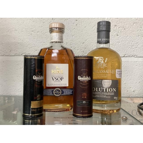 311 - Hine fine champagne VSOP cognac 70cl, Glenglassaugh highland single malt Scotch whisky 700ml, 2 Glen... 