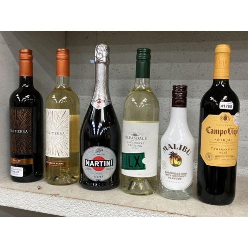 331 - Martini Asti 750ml, Malibu original rum 35cl, Otra Tierra merlot 75cl, Otra Tierra sauvignon blanc 7... 