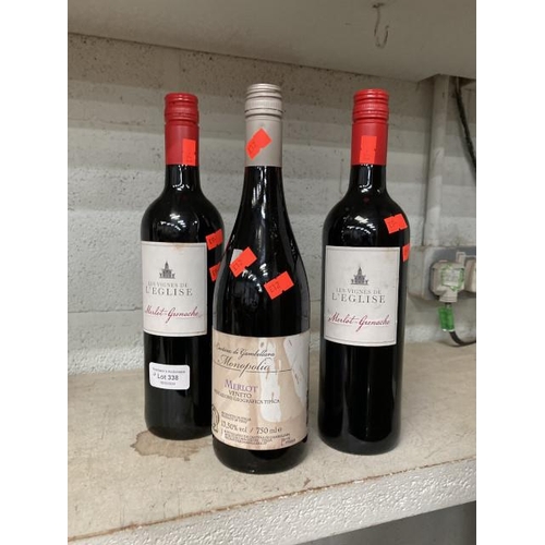 338 - 2 bottles of Les Vignes De L'Eglise merlot-grenache 75cl & 1 bottle of Cantina di Gambellara Monopol... 