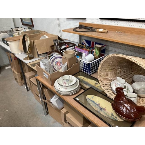 358 - Wicker basket, bread bin, claret jug (A/F), collectors plates, J&G Meakin table wares, kitchen wares... 