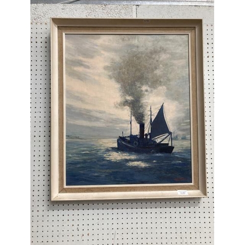 362 - Framed oil on board of a steam trawler signed Harry. A Teale 58x68cm