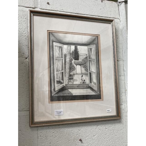 364 - David Cooper framed pencil drawing 1990 50x42cm