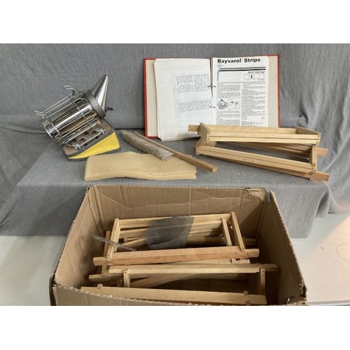 369 - Beekeeping equipment inc. beehive wax foundation sheets & frames, beehive smoker etc.