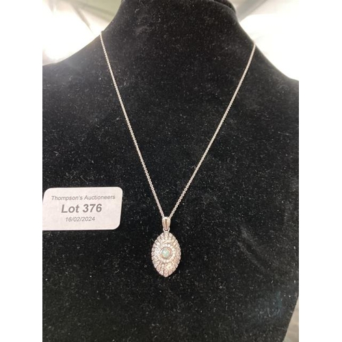 376 - Silver & opal pendant on silver chain